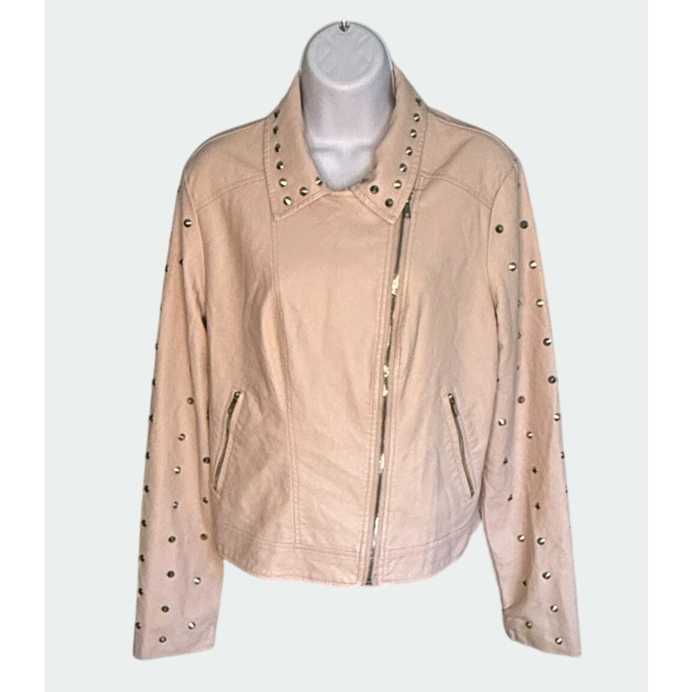Charlotte Russe Faux Leather Studded Moto Jacket Sz Large Blush Pink Silver Y2K